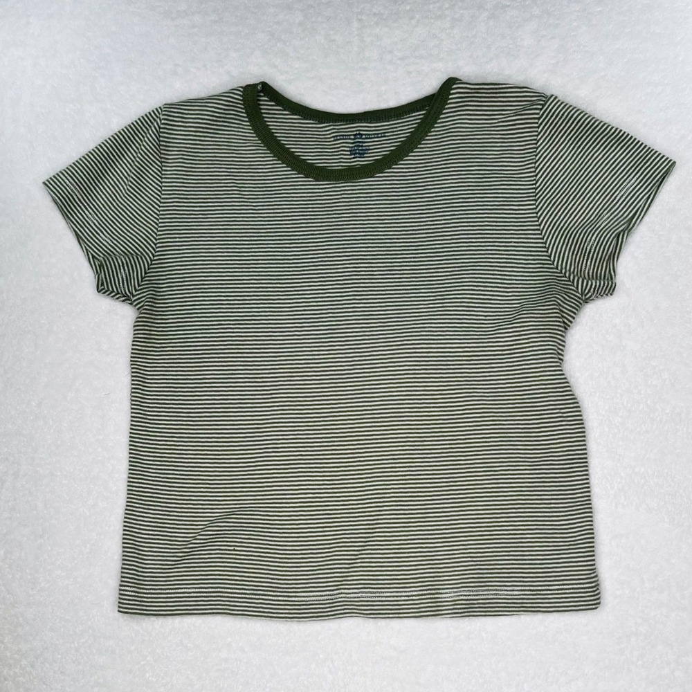 Brandy Melville Excellent Baby Tee Green‎ Striped Micro Stripe Slim Fit - os